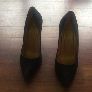 Black suede good chrome heels